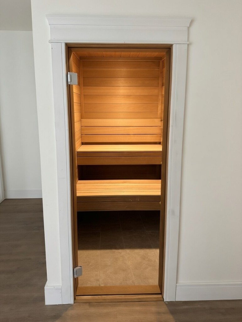 Exterior view of Ambara sauna with glass door