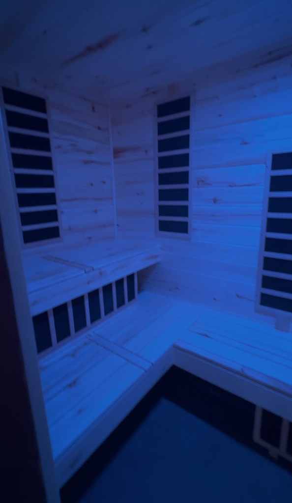 Corner view of Aspen sauna interior