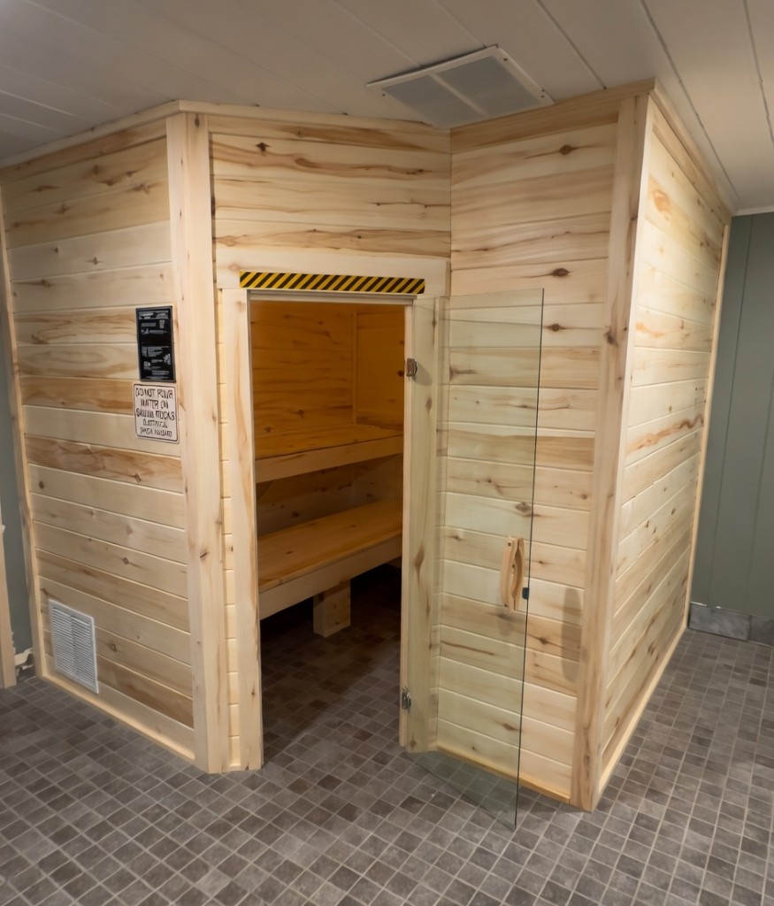 Angled exterior view of Aspen sauna
